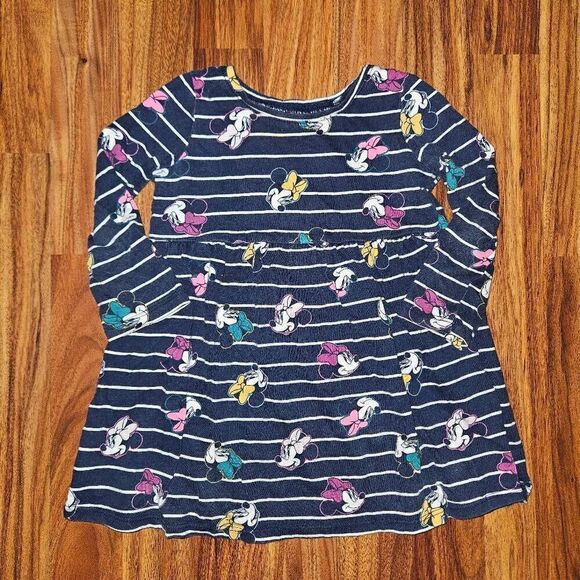 5 for $25 Disney Jumping Beans Navy Striped Minnie Mouse Dress Baby Size 18 M - Picture 1 of 3